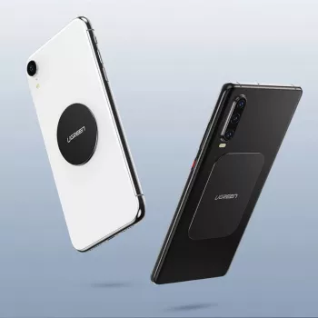 UGREEN LP123 60410 Metalowe płytki do uchwytu magnetycznego na telefon - okrągła i prostokątna, czarne (2 szt.)