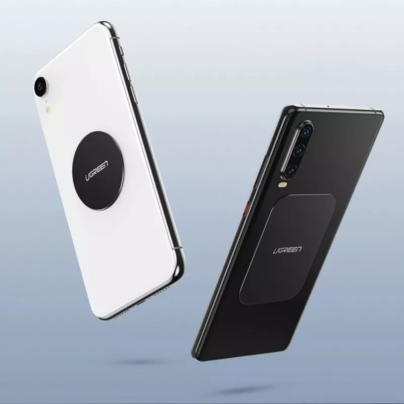 UGREEN LP123 60410 Metalowe płytki do uchwytu magnetycznego na telefon - okrągła i prostokątna, czarne (2 szt.)