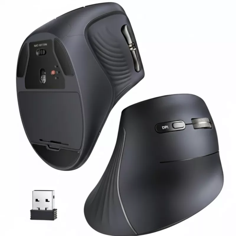 UGREEN Multi-Mode Vertical Mouse Bluetooth i 2.4G Bezprzewodowa – Czarny
