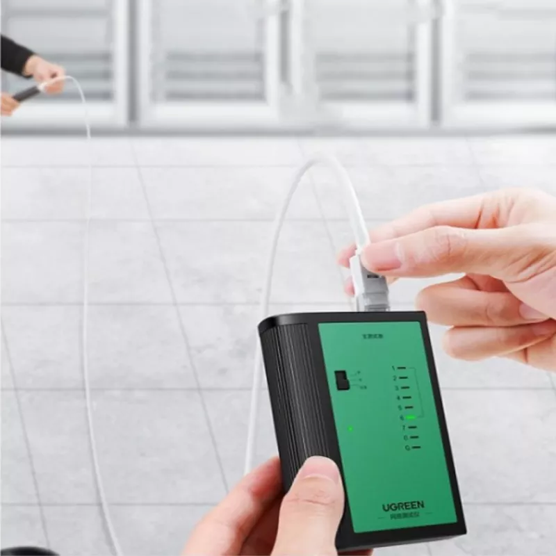 UGREEN Tester kabli sieciowych i telefonicznych RJ45 RJ11 Tester ciągłości dla kabli Ethernet i telefonicznych Cat5 Cat5e Cat6 Cat6a Cat7 ze wskaźnikami LED, odłączaną jednostką zdalną, zasilany baterią 9V, NW167