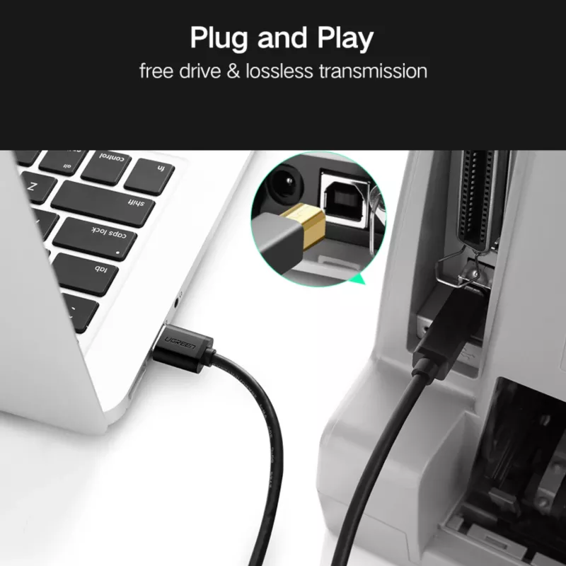 UGREEN US210 USB 3.0 A do B kabel, 2m, czarny