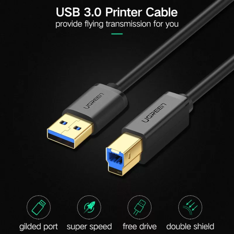 UGREEN US210 USB 3.0 A do B kabel, 2m, czarny