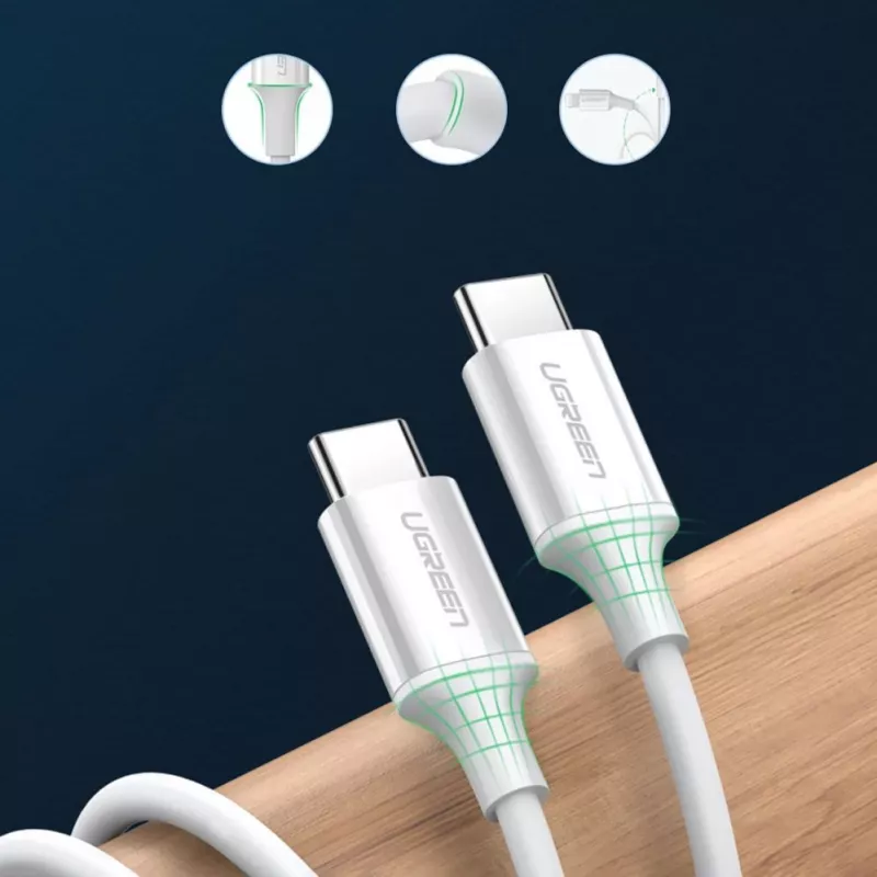 UGREEN US264 USB-C do USB-C Kabel 1m Biały 100W PD QC AFC