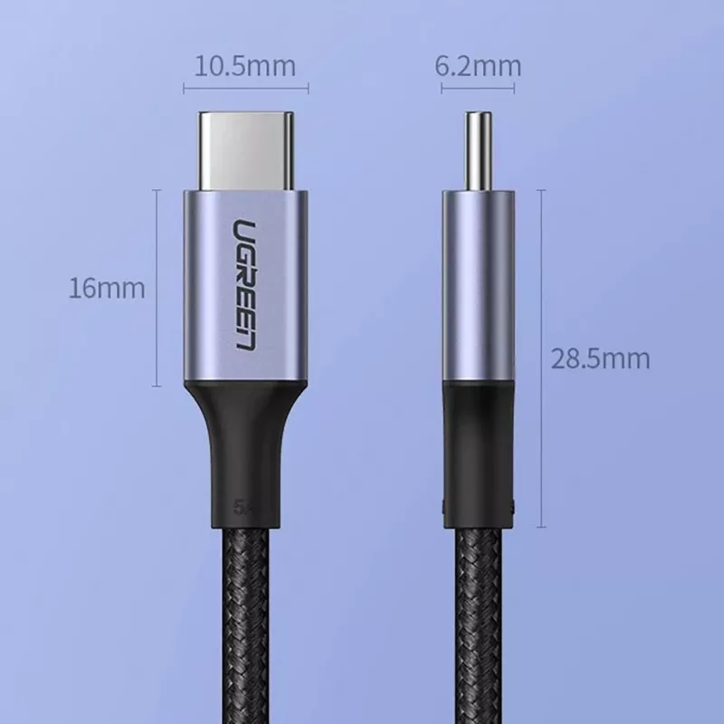 UGREEN US316 Kabel USB-C na USB-C 100W 5A 480Mbps 1.5m Szary