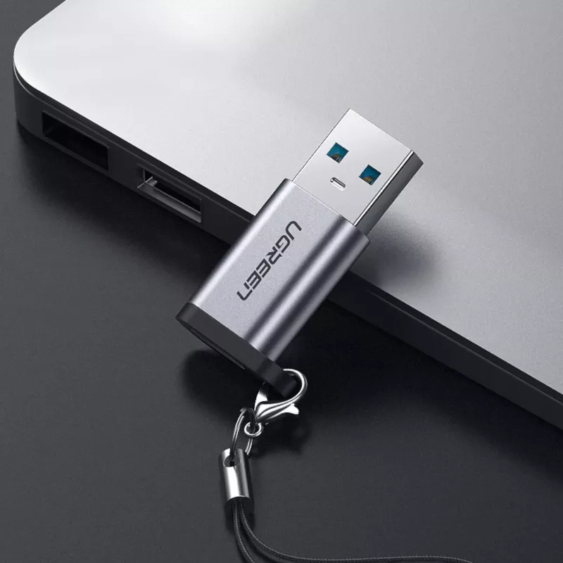 UGREEN USB 3.0 Męski na Type-C 3.1 Żeński Adapter, Transfer Danych i Ładowanie, Kosmiczna Szarość