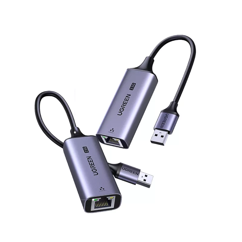 UGREEN USB-A 3.2 Gen 1 do 2.5G Ethernet Adapter, 2.5 Gbps RJ45 LAN, Aluminium, Space Gray, Plug & Play, Realtek RTL8156B, 10 cm kabel