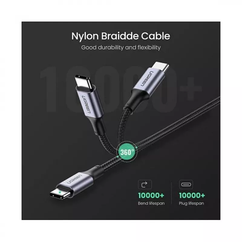 UGREEN USB-C do USB-C 100W Pleciony kabel nylonowy do ładowania 2m Czarny