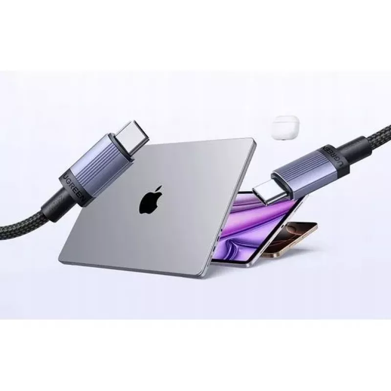 UGREEN USB-C na USB-C kabel ładujący USB 2.0 240W PD 3.1, pleciona aluminiowa obudowa, 2m szary
