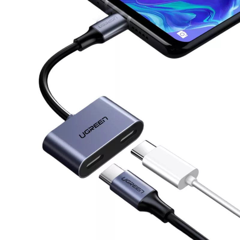 UGREEN USB Type-C podwójny adapter audio i ładowania (15W PD, rozdzielacz 2 w 1)
