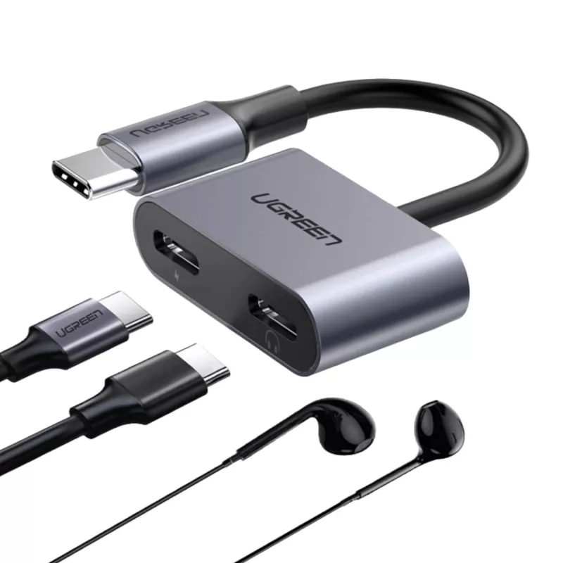 UGREEN USB Type-C podwójny adapter audio i ładowania (15W PD, rozdzielacz 2 w 1)