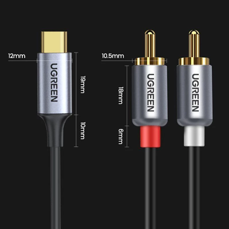UGREEN USB Type-C na 2xRCA Kabel Audio 1,5m Szary (20193 CM451)