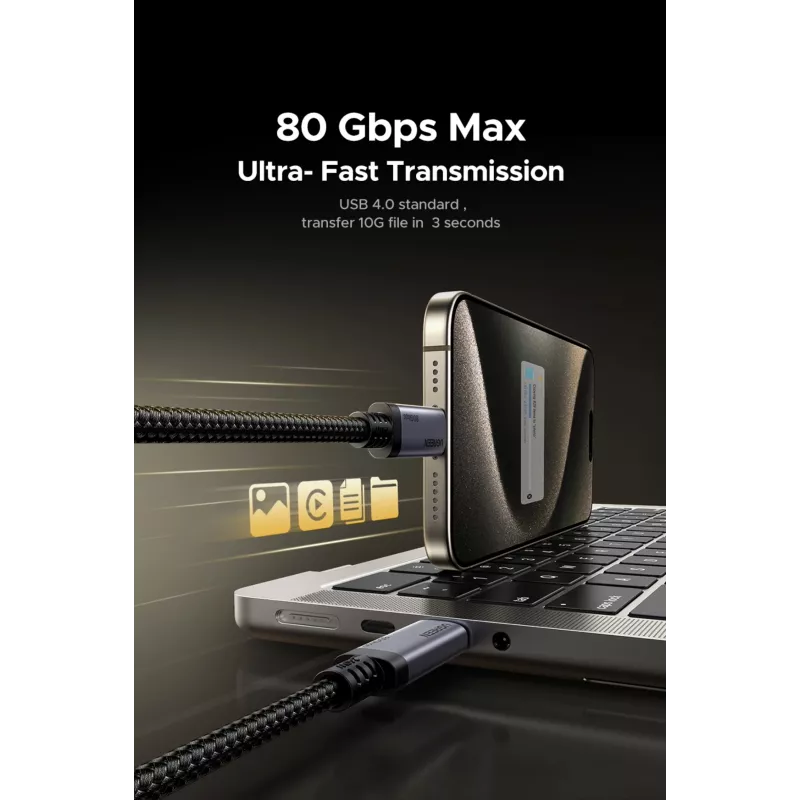 UGREEN USB4 USB-C na USB-C Kabel 240W 40Gbps 16K@60Hz 80Gbps Thunderbolt 4 Zgodny 1m Pleciony Nylon