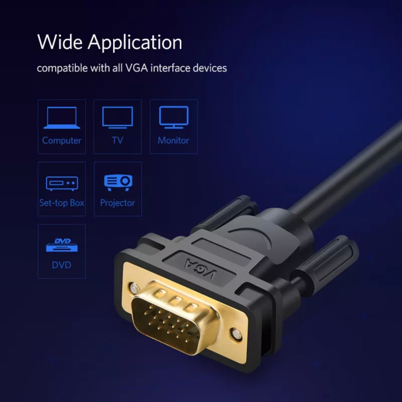 UGREEN VG101 VGA Męski-Męski Kabel 3M – Pozłacany, Podwójny Ferryt, Full HD 1080p