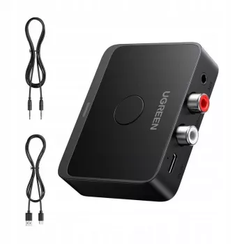 UGREEN Bezprzewodowy odbiornik audio Bluetooth 5.3 LDAC Hi-Res z wyjściem 3.5mm AUX i 2x RCA, przetwornik ESS ES9018K2M, aptX HD, aptX Adaptive, aptX, AAC, SBC, łączenie dwóch urządzeń, aluminium, czarny