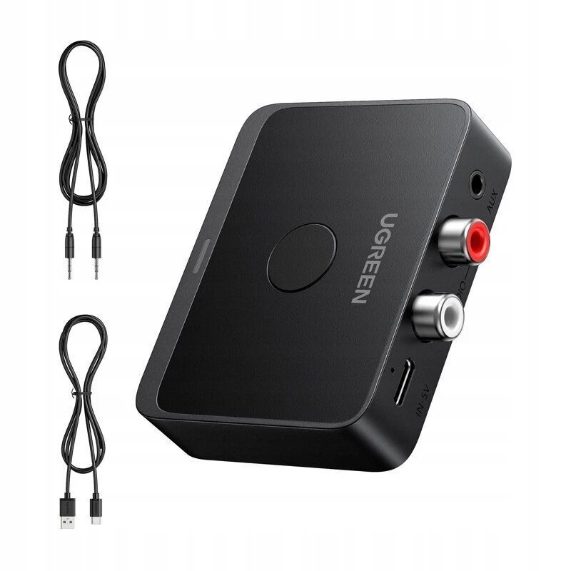 UGREEN Bezprzewodowy odbiornik audio Bluetooth 5.3 LDAC Hi-Res z wyjściem 3.5mm AUX i 2x RCA, przetwornik ESS ES9018K2M, aptX HD, aptX Adaptive, aptX, AAC, SBC, łączenie dwóch urządzeń, aluminium, czarny