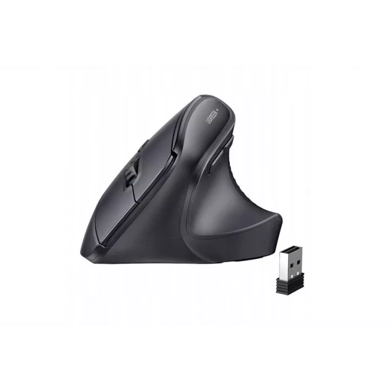 UGREEN Bezprzewodowa pionowa mysz czarna 2.4GHz Ergonomiczna cicha klik 2400 DPI