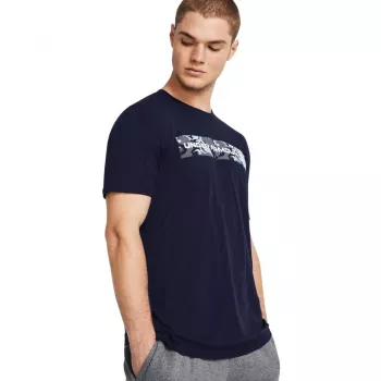 Under Armour Męska koszulka T-shirt z krótkim rękawem w kamuflażu z paskiem na piersi granatowa