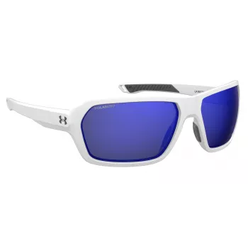 Okulary przeciwsłoneczne męskie Under Armour UARECON6HTG47 - prostokątne, owijające, zielone szkła, oprawka Havana