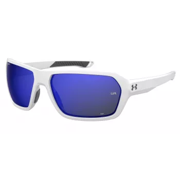 Okulary przeciwsłoneczne męskie Under Armour UARECON6HTG47 - prostokątne, owijające, zielone szkła, oprawka Havana