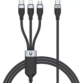 UNITEK 3-in-1 USB-A do Lightning, USB-C, Micro USB nylonowy pleciony kabel do ładowania 1.2m czarny