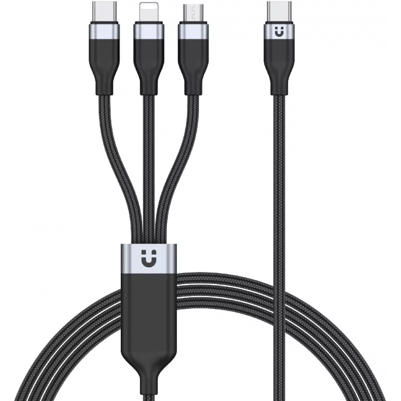 UNITEK 3-in-1 USB-A do Lightning, USB-C, Micro USB nylonowy pleciony kabel do ładowania 1.2m czarny