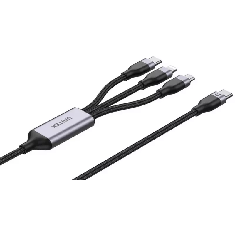 UNITEK 3-in-1 USB-A do Lightning, USB-C, Micro USB nylonowy pleciony kabel do ładowania 1.2m czarny