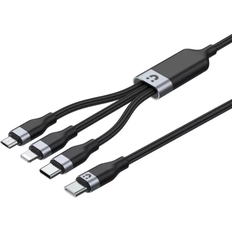 UNITEK 3-in-1 USB-A do Lightning, USB-C, Micro USB nylonowy pleciony kabel do ładowania 1.2m czarny