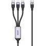UNITEK 3-in-1 USB-A do Lightning, USB-C, Micro USB nylonowy pleciony kabel do ładowania 1.2m czarny