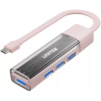 UNITEK Dwukierunkowy hub USB-C/USB-A, 4-portowy, 5Gbps, różowy