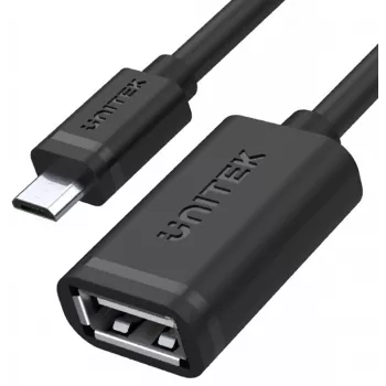 UNITEK USB 2.0 OTG Kabel, microUSB męski na USB-A żeński, 15 cm, czarny