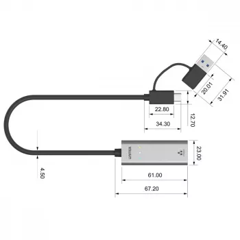UNITEK USB-A/C 3.1 Gen 1 do RJ45 2.5 Gigabit Ethernet Adapter U1313C
