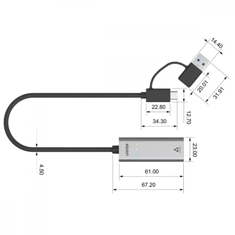 UNITEK USB-A/C 3.1 Gen 1 do RJ45 2.5 Gigabit Ethernet Adapter U1313C