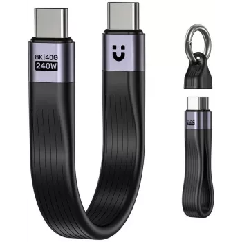 UNITEK USB4 brelok kabel USB-C na USB-C 40Gbps 240W PD 8K 13cm czarny