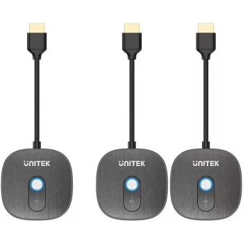 UNITEK Bezprzewodowy System Transmisji Sygnału AV HDMI 1080p, 1 Nadajnik + 2 Odbiorniki, Czarny