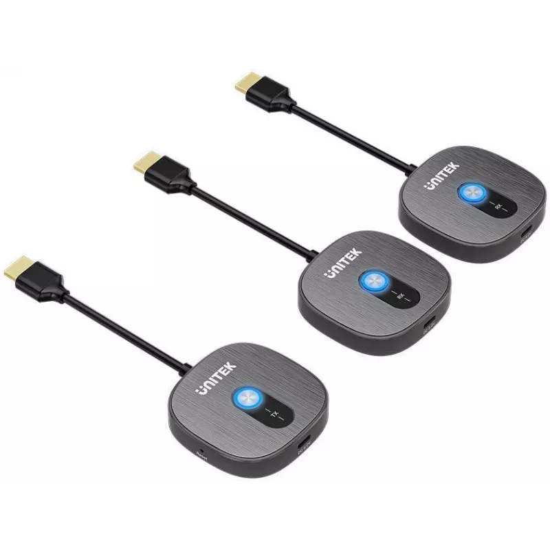 UNITEK Bezprzewodowy System Transmisji Sygnału AV HDMI 1080p, 1 Nadajnik + 2 Odbiorniki, Czarny