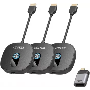 UNITEK Bezprzewodowy System Transmisji Sygnału AV HDMI 1080p, 1 Nadajnik + 2 Odbiorniki, Czarny