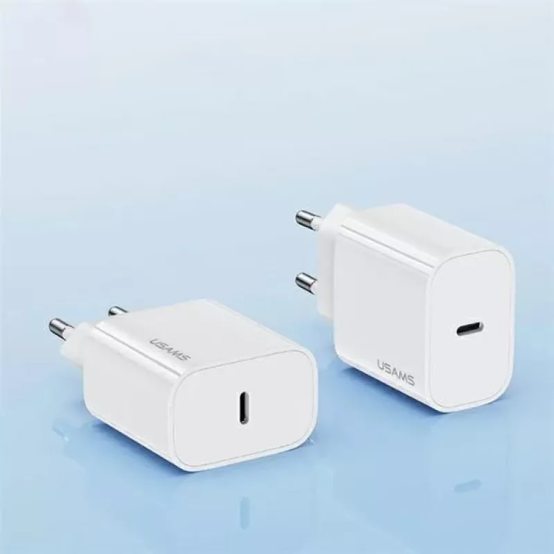 USAMS Yi Series T65 20W PD Fast Charger z kablem USB-C na USB-C 60W, biały (OYXLTZ01)