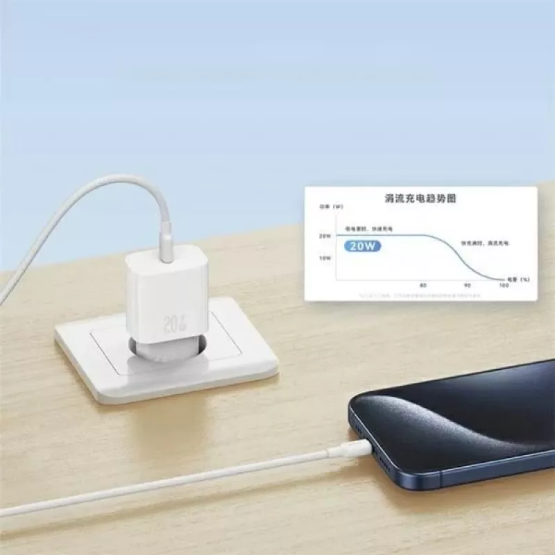 USAMS Yi Series T65 20W PD Fast Charger z kablem USB-C na USB-C 60W, biały (OYXLTZ01)