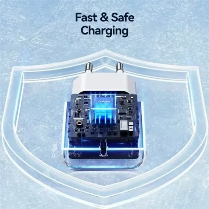 USAMS Yi Series T65 20W PD Fast Charger z kablem USB-C na USB-C 60W, biały (OYXLTZ01)