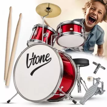 V-TONE VDJR 1 RD Mini Akustyczny Zestaw Perkusyjny 3-częściowy Czerwony Zestaw Junior z Tronem i Pałkami