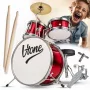 V-TONE VDJR 1 RD Mini Akustyczny Zestaw Perkusyjny 3-częściowy Czerwony Zestaw Junior z Tronem i Pałkami