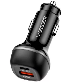 Ładowarka samochodowa VEGER USB-A + USB-C QC PD 51W CC62-1A1C Czarny