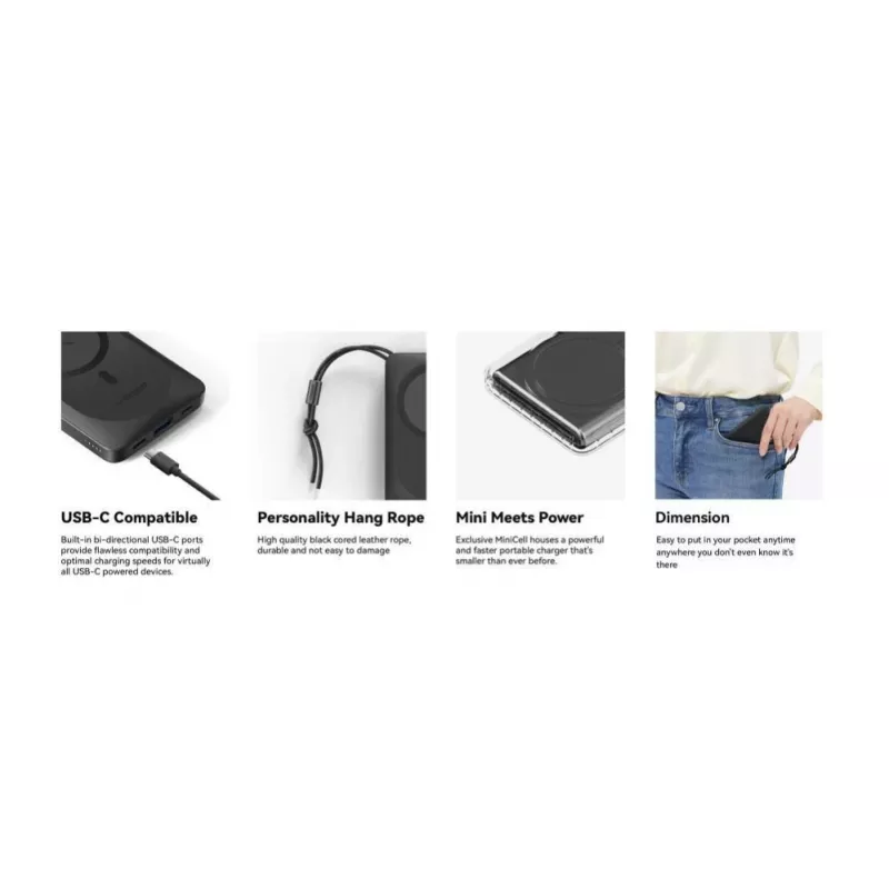 Veger MagOn Power Bank 10000 mAh Biały - Kompatybilny z MagSafe, PD QC3.0 20W Ładowanie Bezprzewodowe