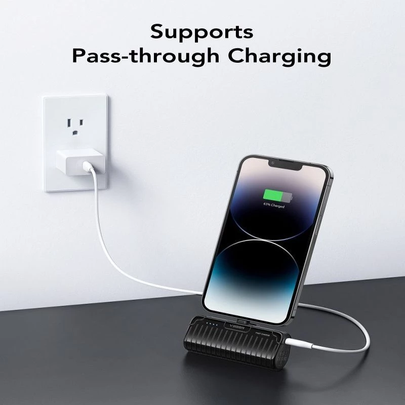 Veger PlugOn Power Bank (W0558P) 5000 mAh 20W PD QC3.0 z wbudowanym złączem Lightning Czarny