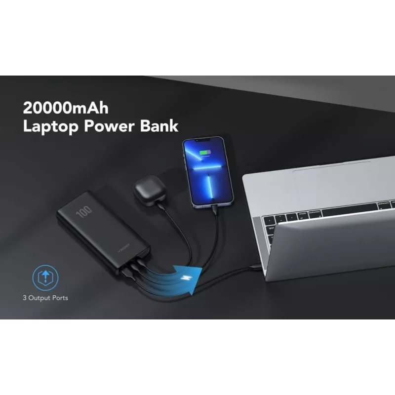 Veger Powerbank T100 (W2032C-100) PD QC3.0 5A 100W 20000 mAh Czarny