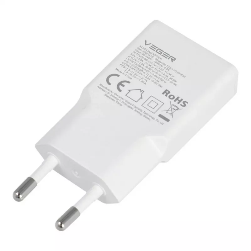 Ładowarka sieciowa VEGER USB-A + USB-C QC PD 30W 30W1A1C Biała