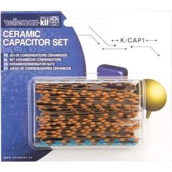 VELLEMAN K/CAP1 Zestaw kondensatorów ceramicznych, 224 sztuki, 16 wartości, 10pF do 1µF, 50V, przewlekane