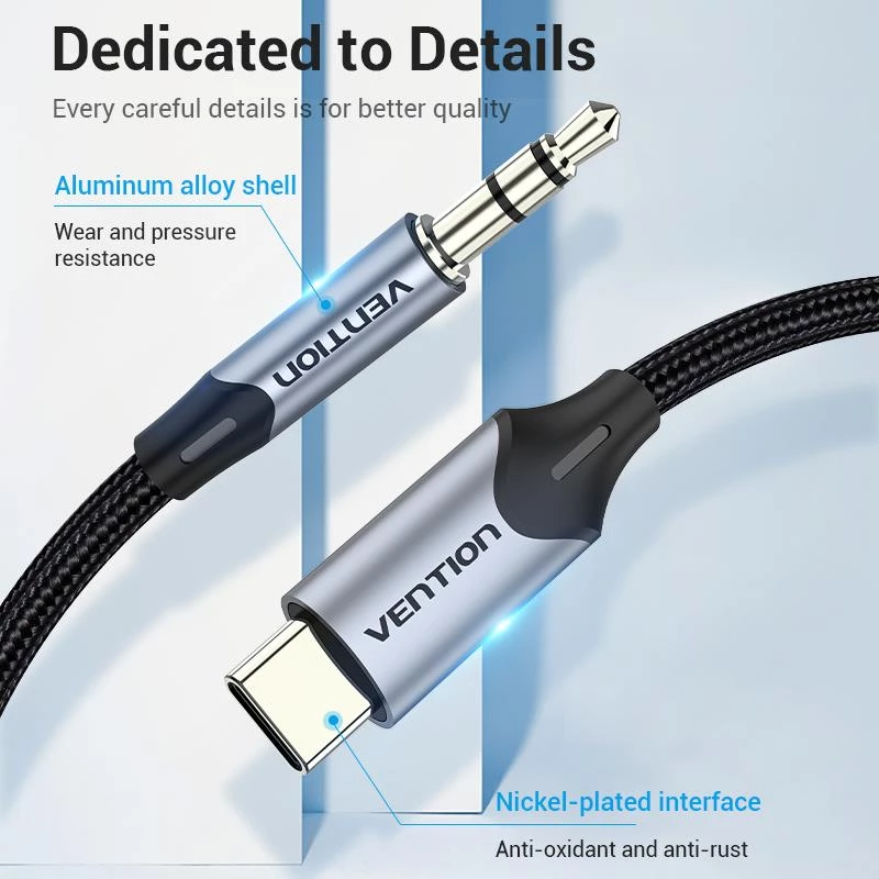 Kabel adaptera audio VENTION BGKHF USB-C na 3,5 mm 1 m czarny