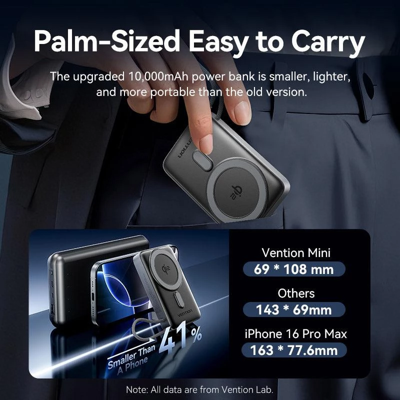 VENTION FKHH0 bezprzewodowy power bank 10000mAh 35W PD/QC szary