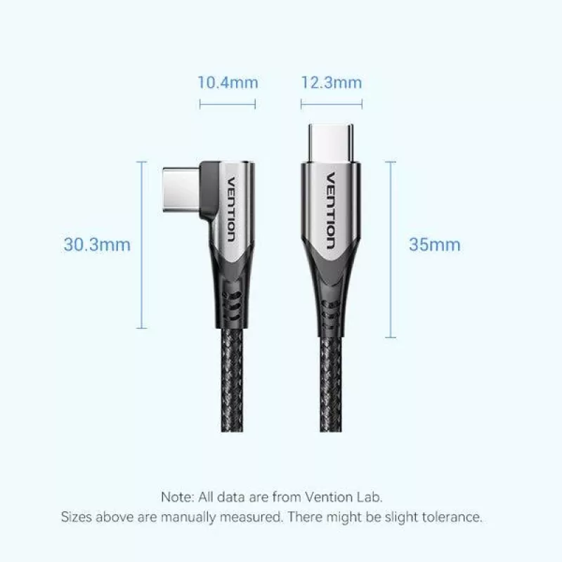 VENTION TRAHF USB-C do USB-C Kabel 1m Szary 10Gbps 100W PD 4K Video